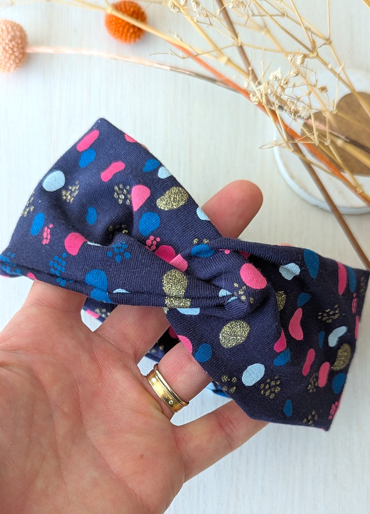Bandeau noeud bébé Confettis bleu Les Fantaisies de Malou