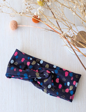 Bandeau noeud bébé Confettis bleu Les Fantaisies de Malou