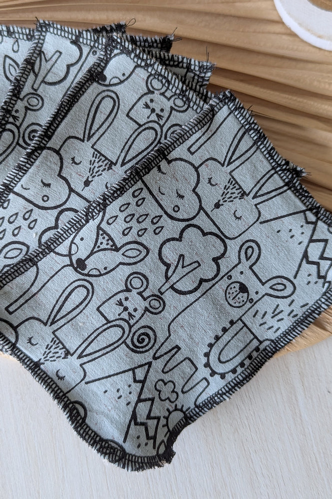 Lot de 6 débarbouillettes lavables Animals Les Fantaisies de Malou