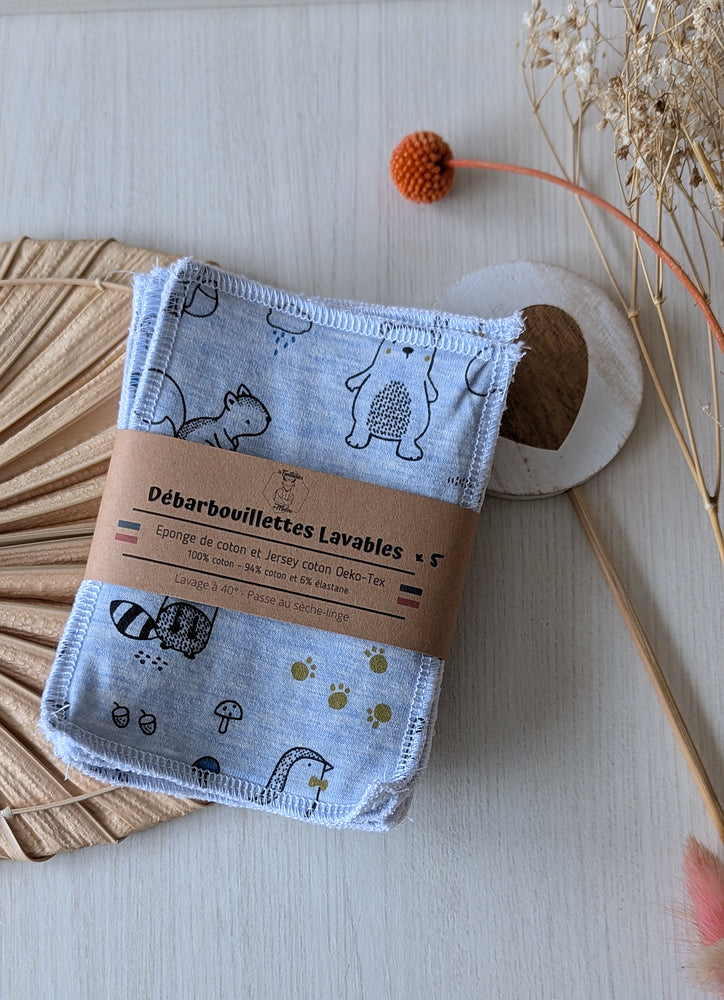 Lot de 5 débarbouillettes lavables Animaux forêt Les Fantaisies de Malou