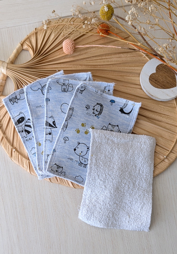 Lot de 5 débarbouillettes lavables Animaux forêt Les Fantaisies de Malou
