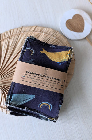 Lot de 5 débarbouillettes lavables Baleine Les Fantaisies de Malou