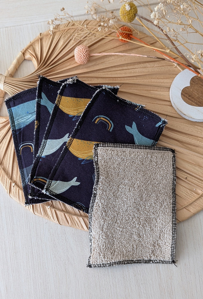Lot de 5 débarbouillettes lavables Baleine Les Fantaisies de Malou