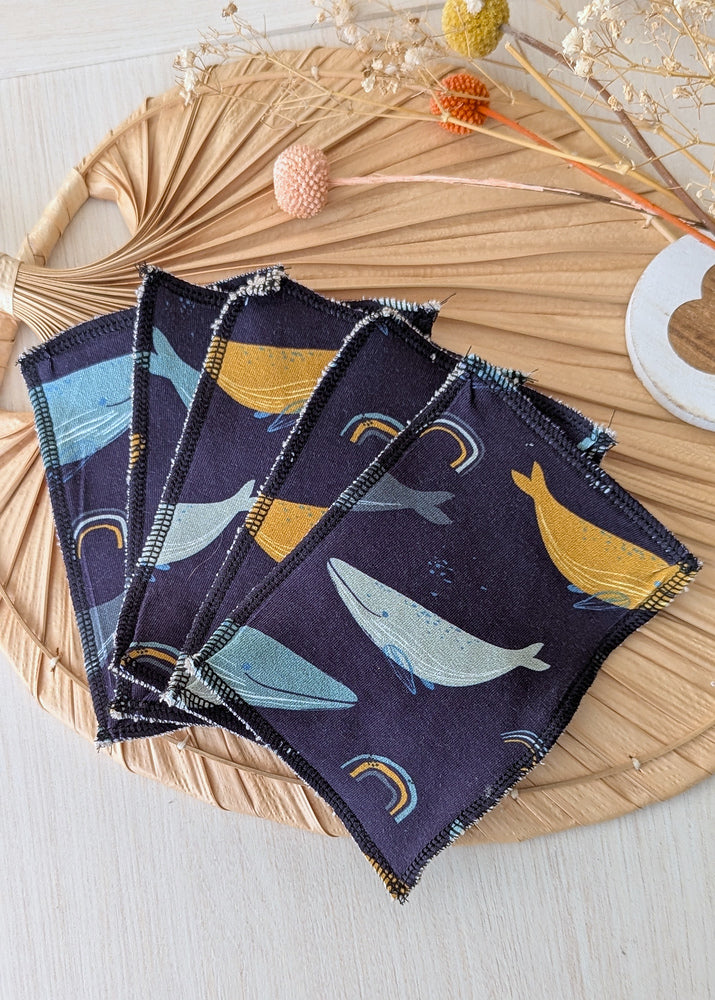 Lot de 5 débarbouillettes lavables Baleine Les Fantaisies de Malou