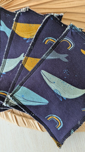Lot de 5 débarbouillettes lavables Baleine Les Fantaisies de Malou