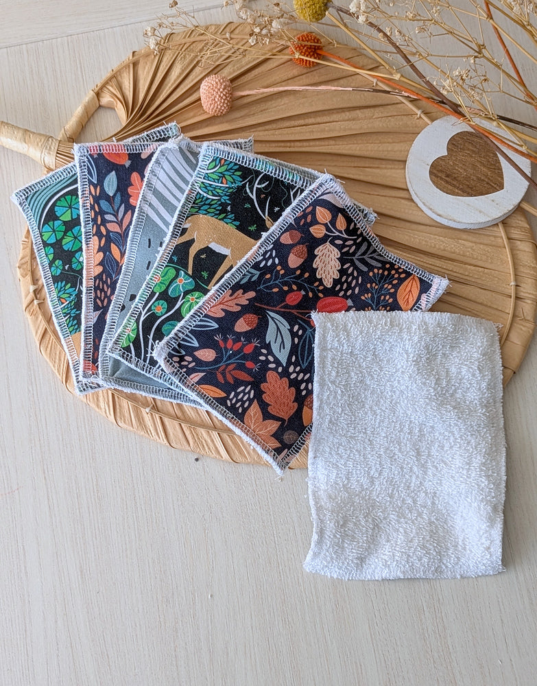 Lot de 6 débarbouillettes lavables Forêt Les Fantaisies de Malou