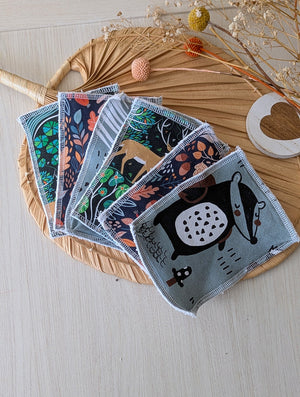 Lot de 6 débarbouillettes lavables Forêt Les Fantaisies de Malou