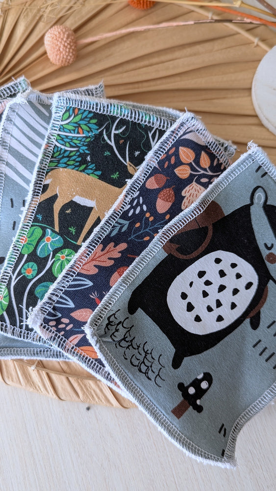 Lot de 6 débarbouillettes lavables Forêt Les Fantaisies de Malou