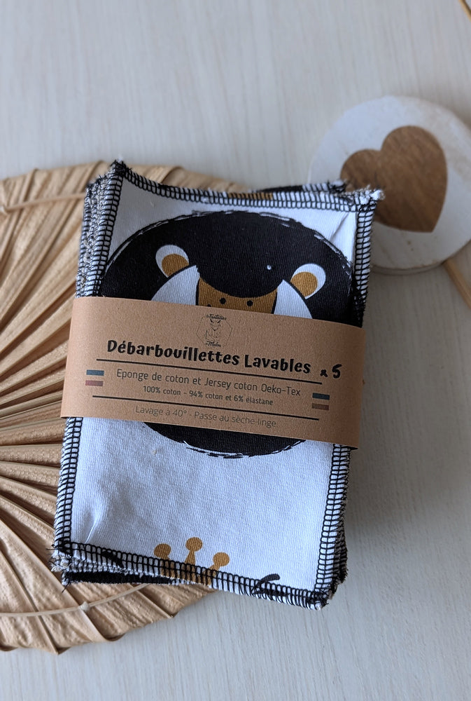 Lot de 5 débarbouillettes lavables Lion Les Fantaisies de Malou