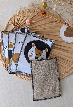 Lot de 5 débarbouillettes lavables Lion Les Fantaisies de Malou