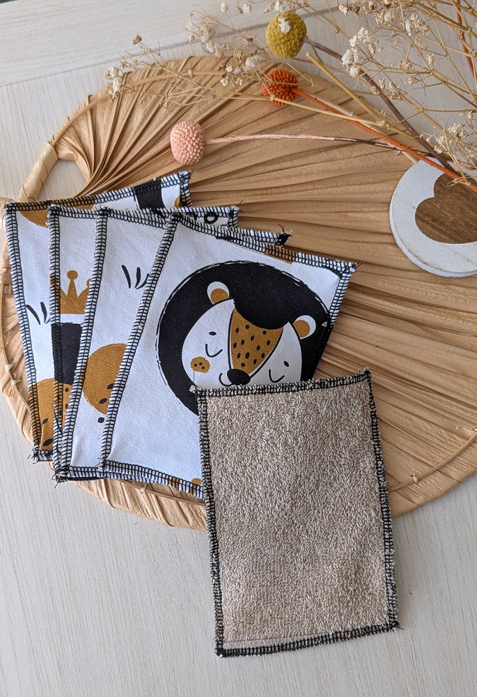 Lot de 5 débarbouillettes lavables Lion Les Fantaisies de Malou