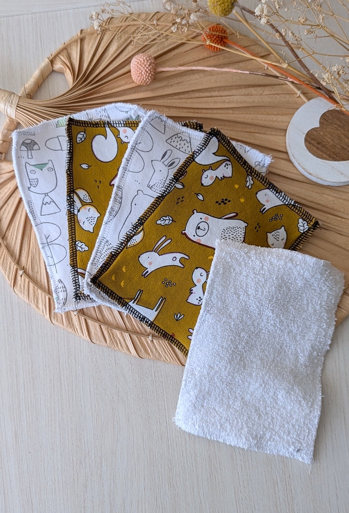 Lot de 5 débarbouillettes lavables Ourson Les Fantaisies de Malou