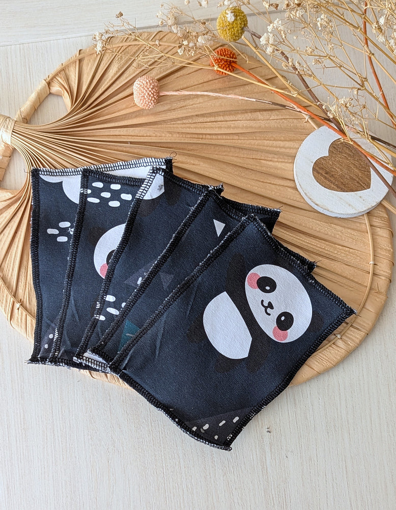 Lot de 5 débarbouillettes lavables Panda Les Fantaisies de Malou
