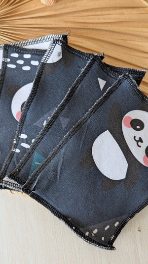 Lot de 5 débarbouillettes lavables Panda Les Fantaisies de Malou
