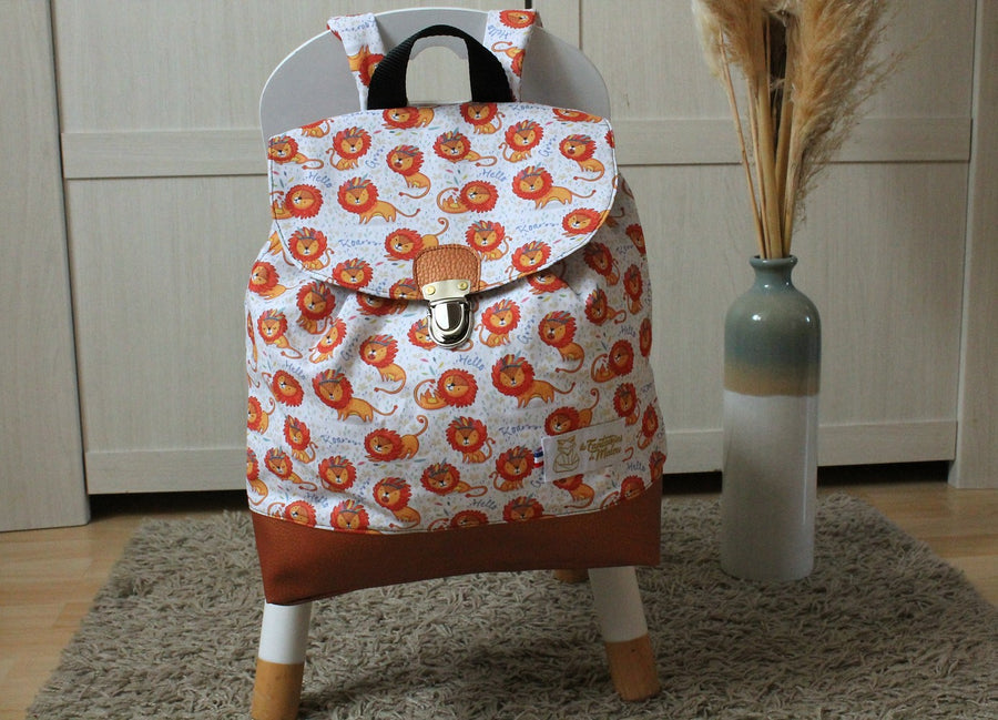 sac à dos maternelle enfant mixte garçon ou fille lions fabriqué en Alsace Les fantaisies de Malou créatrice textile bébé