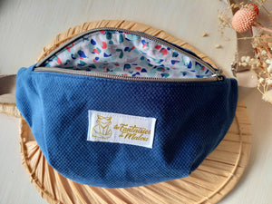 Sac banane Velour bleu Les Fantaisies de Malou