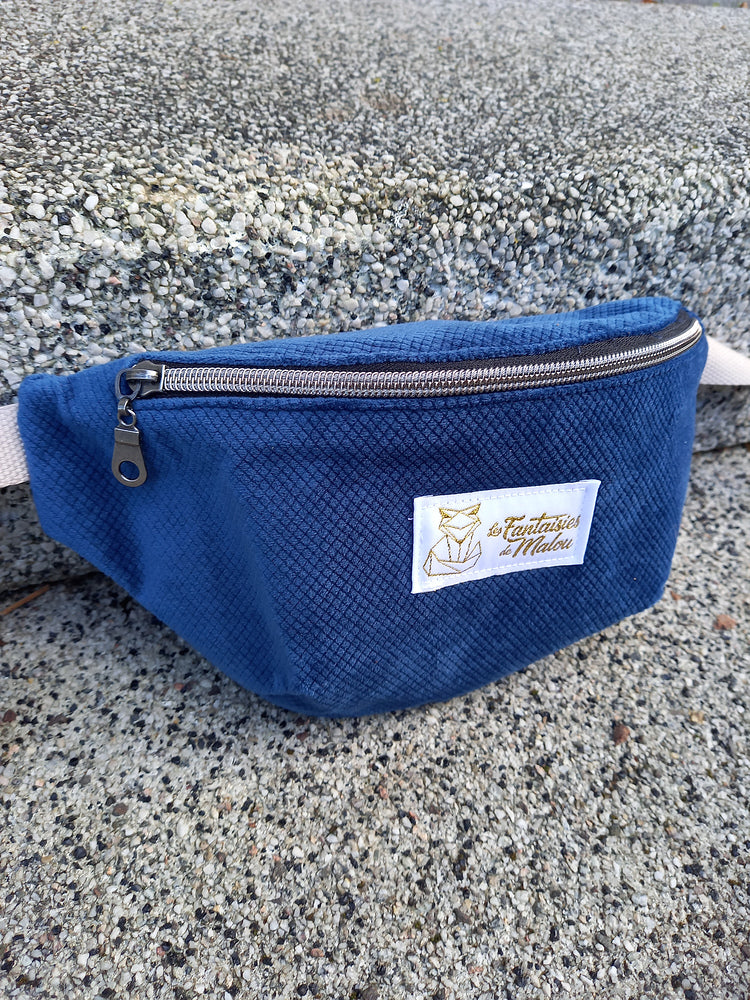 Sac banane Velour bleu Les Fantaisies de Malou