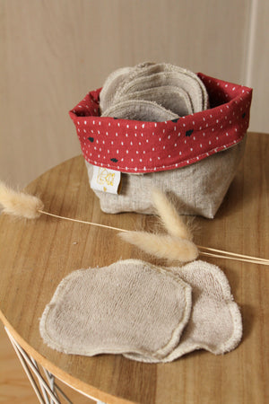 Lingettes lavables double-face OekoTex, panier cuivre Les Fantaisies de Malou