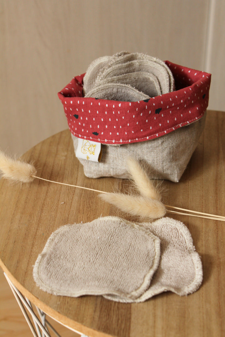 Lingettes lavables double-face OekoTex, panier cuivre Les Fantaisies de Malou