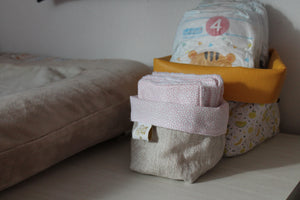 Lingettes lavables coton Bio Pois Rose, panier réversible Les Fantaisies de Malou