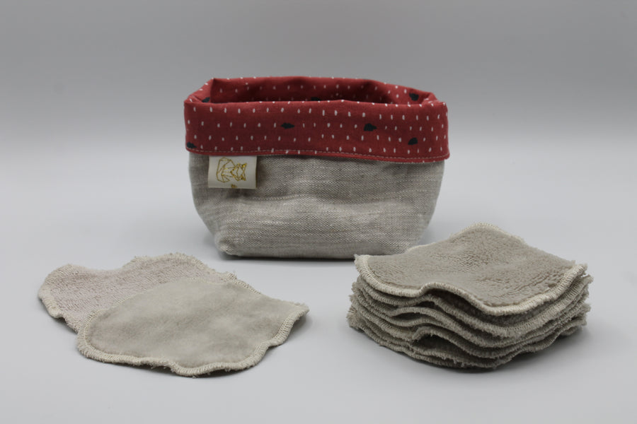 Lingettes lavables double-face OekoTex, panier cuivre Les Fantaisies de Malou
