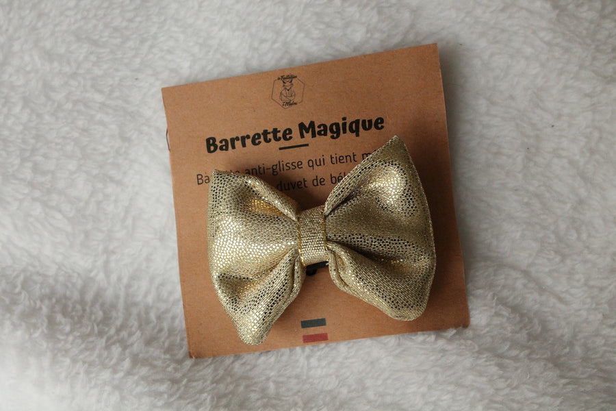 Barrette magique Noeud Dorée (simili cuir souple) Les Fantaisies de Malou