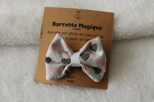 Barrette magique Noeud Coeur Gris Les Fantaisies de Malou