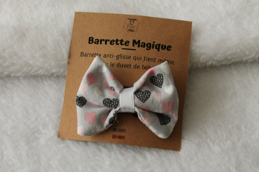 Barrette magique Noeud Coeur Gris Les Fantaisies de Malou