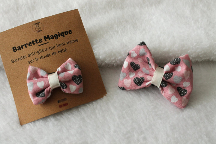 Barrette magique Noeud Coeur Rose Les Fantaisies de Malou