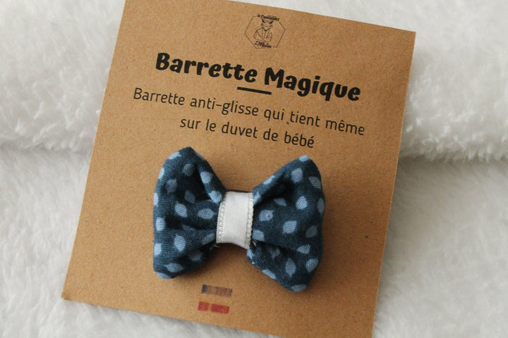 Barrette magique Noeud Feuille bleue Les Fantaisies de Malou