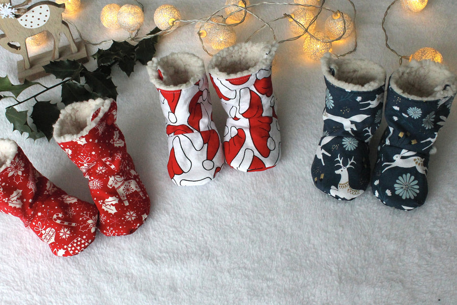Bottines souples Bottes de Noël (chaussons montants fourrés), bébé, enfant et adulte Les Fantaisies de Malou