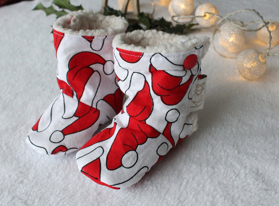 Bottines souples Bottes de Noël (chaussons montants fourrés) Taille 0-6M Les Fantaisies de Malou