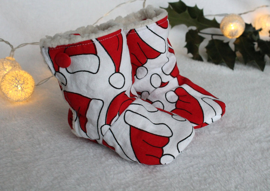 Bottines souples Bottes de Noël (chaussons montants fourrés) Taille 0-6M Les Fantaisies de Malou