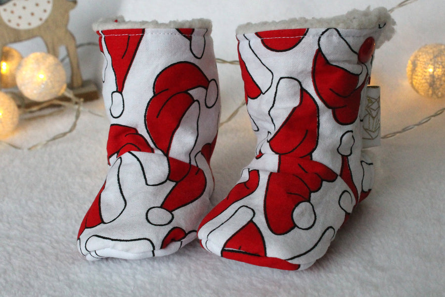 Bottines souples Bottes de Noël (chaussons montants fourrés), bébé, enfant et adulte Les Fantaisies de Malou