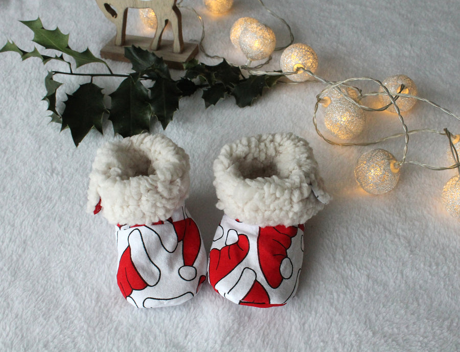 Bottines souples Bottes de Noël (chaussons montants fourrés), bébé, enfant et adulte Les Fantaisies de Malou