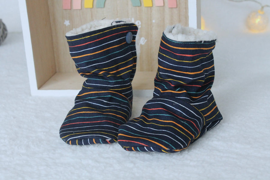 Bottines souples Stripes (chaussons montants fourrés), bébé, enfant et adulte Les Fantaisies de Malou