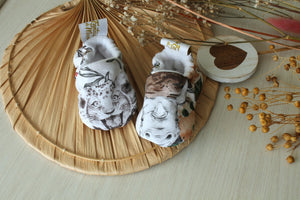 chaussons souples artisanaux bébé enfant adulte animaux de la savane fabriqué en Alsace presque nu pied barefoot les fantaisies de Malou