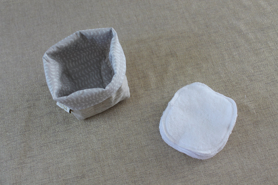 Lingettes lavables double-face OekoTex, panier gris Les Fantaisies de Malou