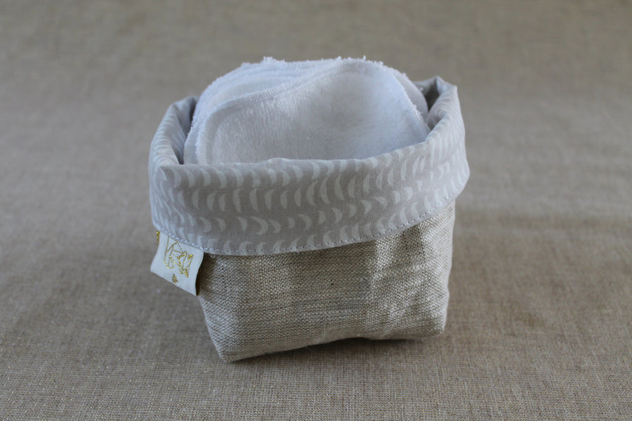 Lingettes lavables double-face OekoTex, panier gris Les Fantaisies de Malou