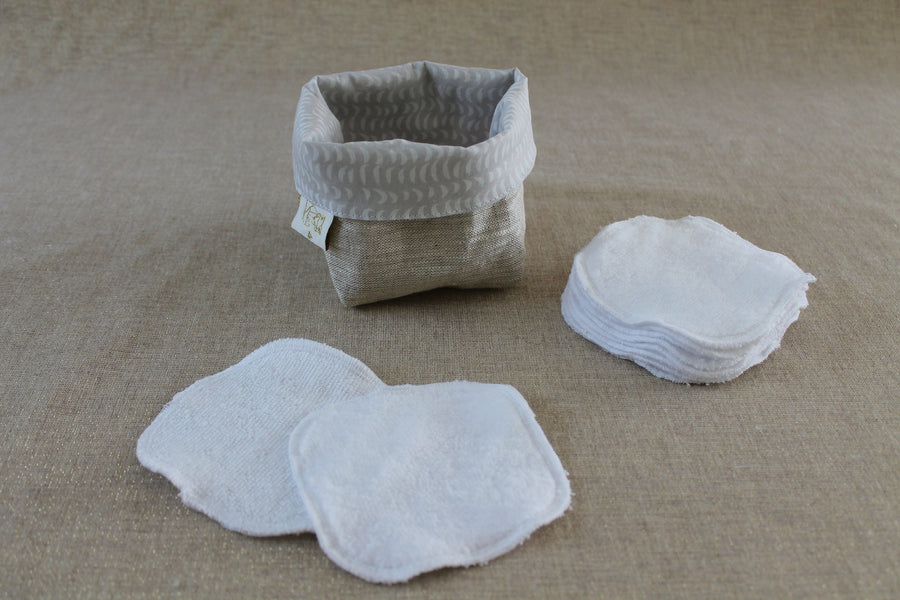 Lingettes lavables double-face OekoTex, panier gris Les Fantaisies de Malou