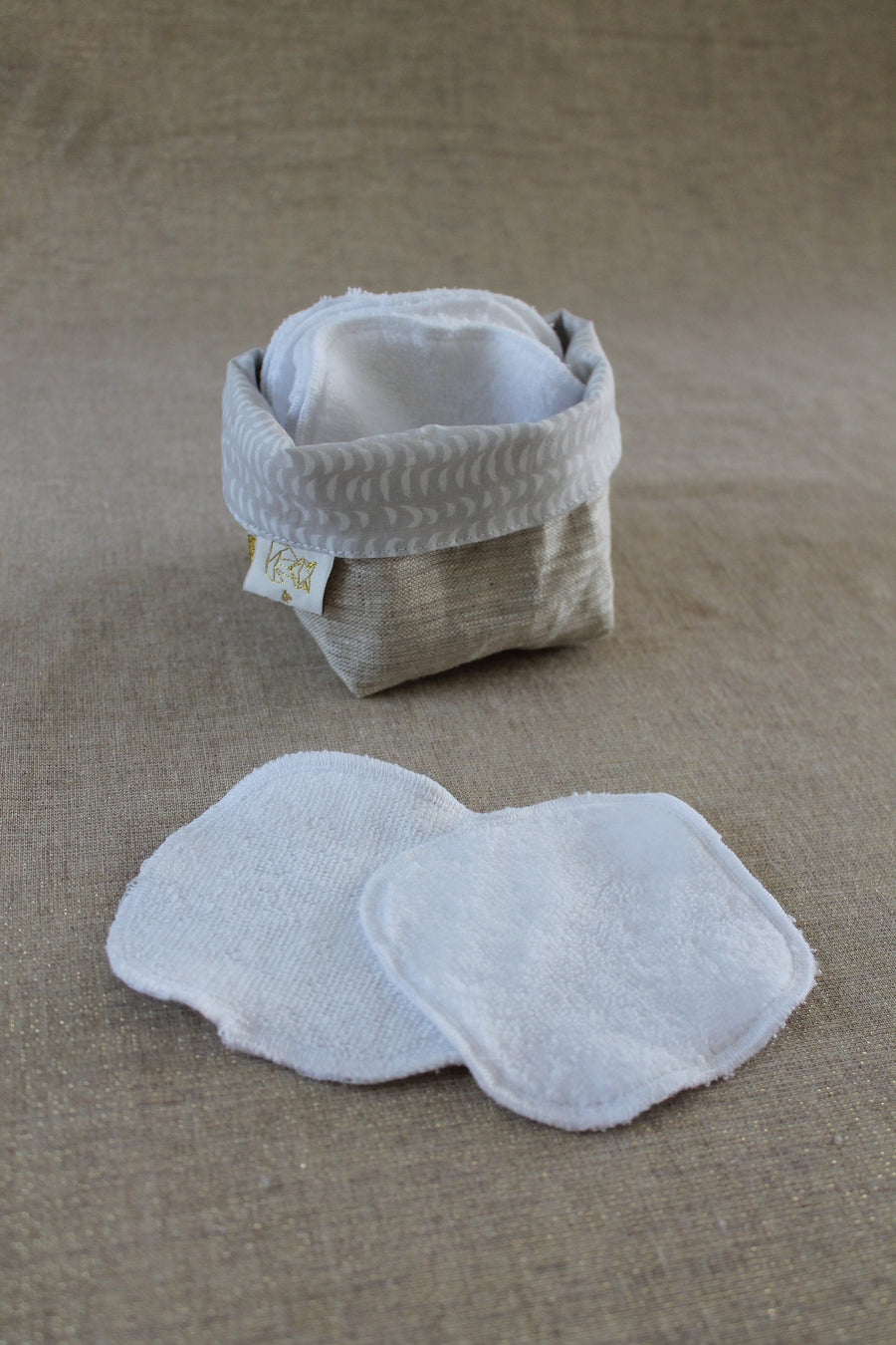 Lingettes lavables double-face OekoTex, panier gris Les Fantaisies de Malou