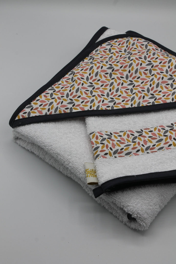 Sortie de bain bébé + gant de toilette Mille Feuille Les Fantaisies de Malou