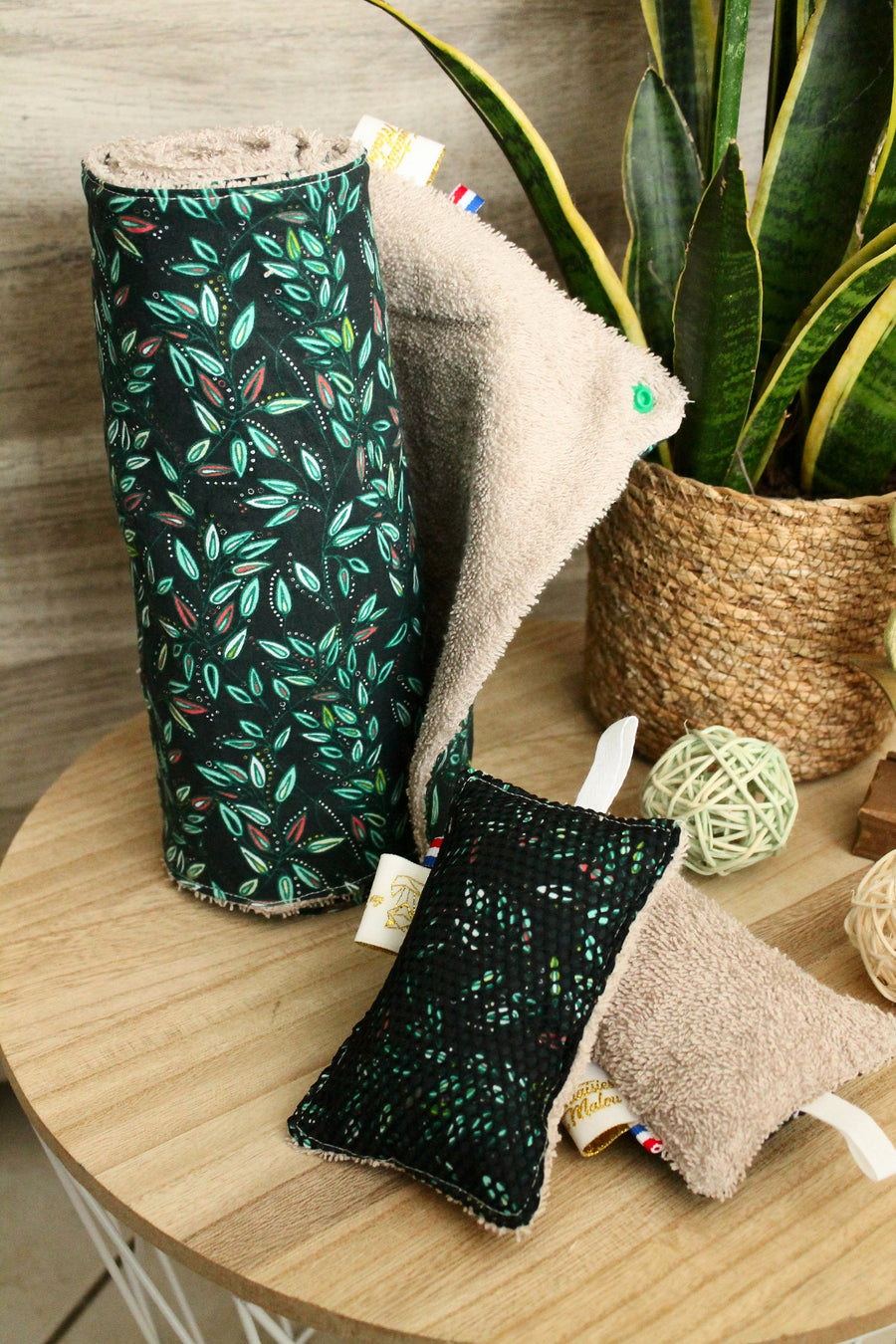 Essuie-tout lavable Feuilles vertes 6 feuilles Les Fantaisies de Malou