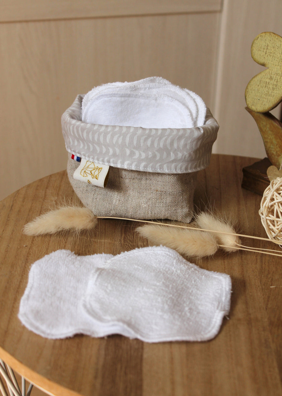 Lingettes lavables double-face OekoTex, panier gris Les Fantaisies de Malou