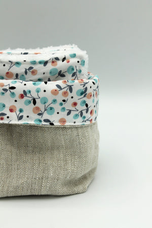 Lingettes lavables coton Bio Fleuris, panier réversible Les Fantaisies de Malou