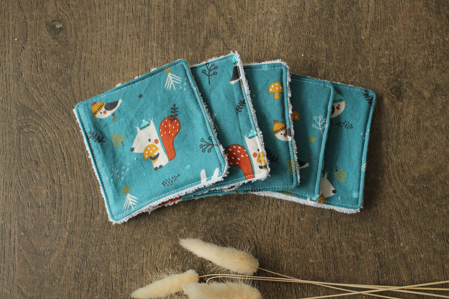 Lot de 5 lingettes lavables Oeko-tex Lapin Bleu Les Fantaisies de Malou