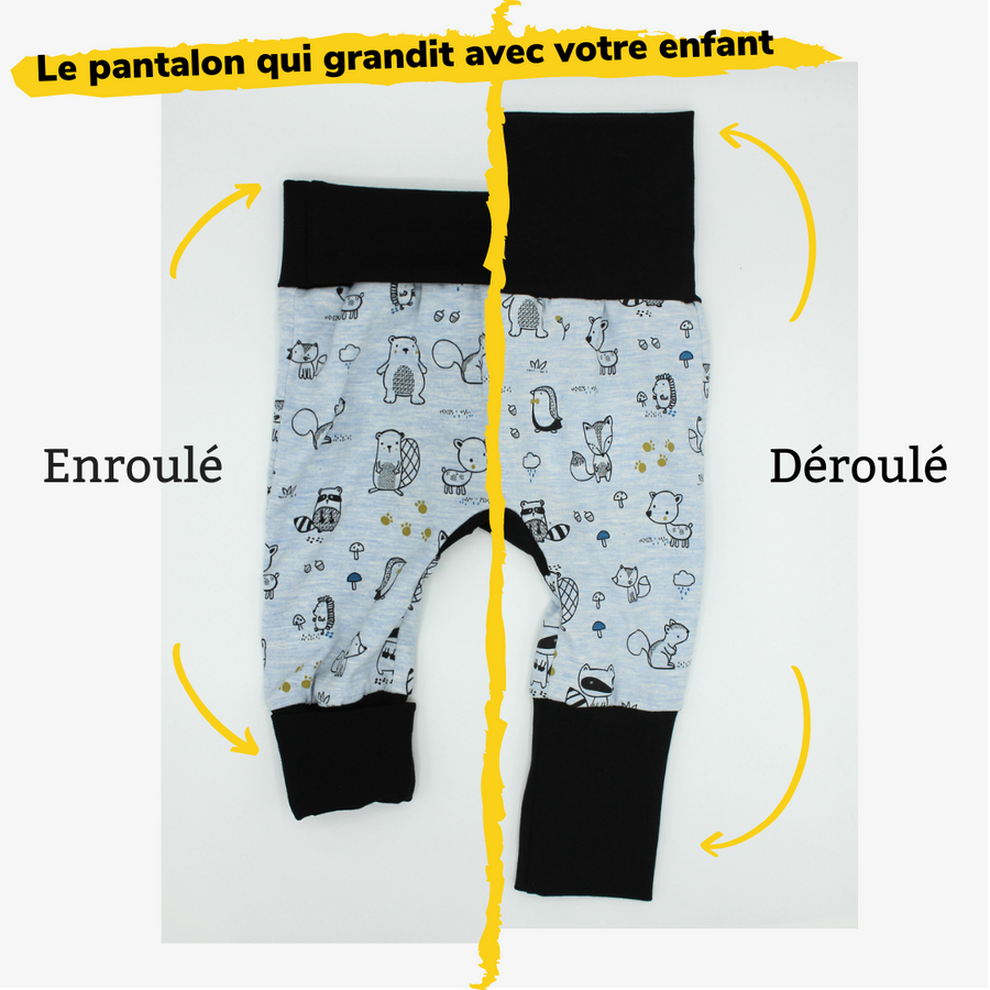 Pantalon évolutif  bébé et enfants Chantier Les Fantaisies de Malou