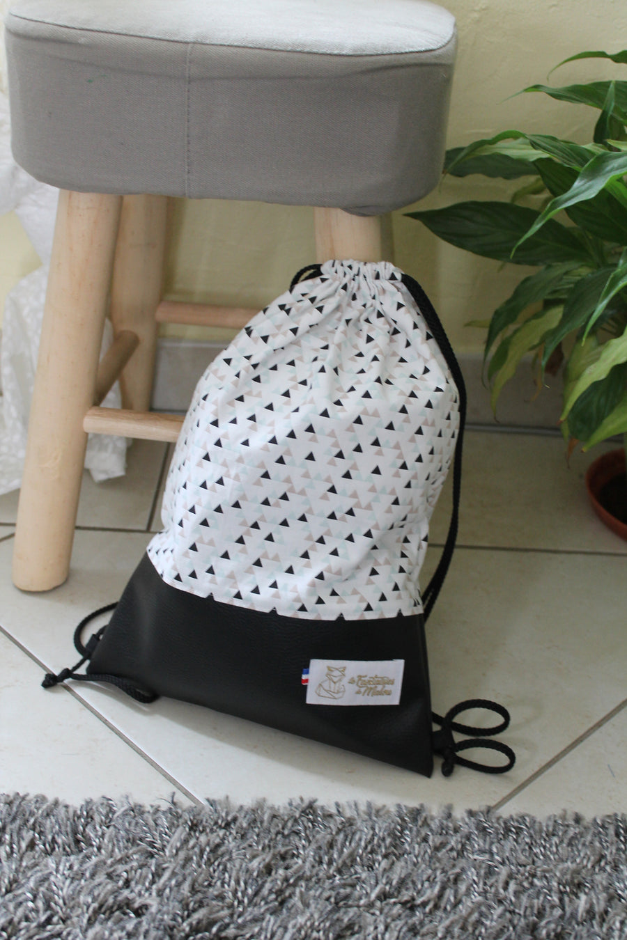 Sac pochon enfant Triangle bi matière Les Fantaisies de Malou