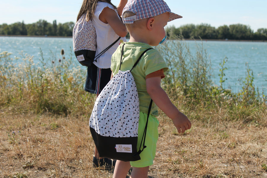 Sac pochon enfant Triangle bi matière Les Fantaisies de Malou