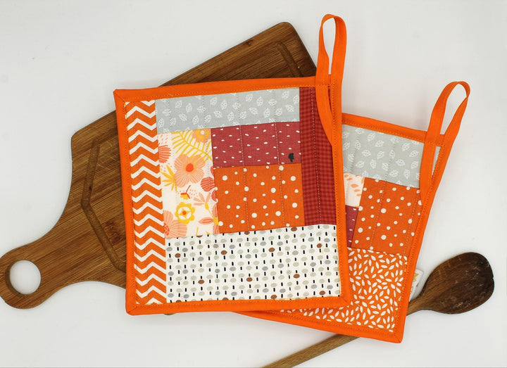 Set de 2 maniques Patchwork oranges Les Fantaisies de Malou